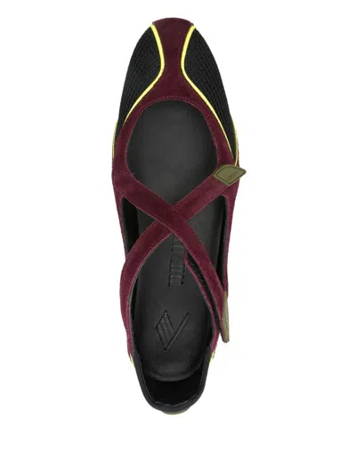 Attico Nomad Bordeaux Ballet Shoes With Criss-crossed Straps And Mesh Panels In Tech Fabric And Suede Woman In Burgundy