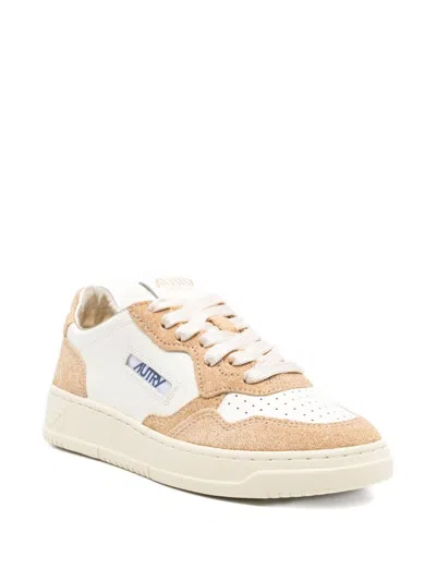 Autry 'medalis Low' Sneakers In White Leather With Sand Suede Inserts