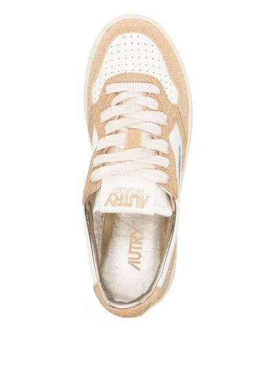 Autry 'medalis Low' Sneakers In White Leather With Sand Suede Inserts