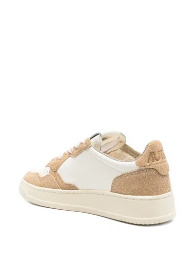 Autry 'medalis Low' Sneakers In White Leather With Sand Suede Inserts