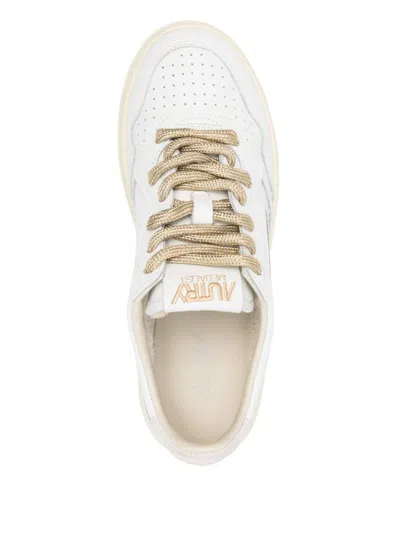 Autry 'medalist' Sneakers In White Leather With Gold Laces