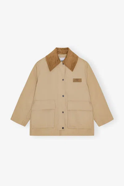 Ganni Corduroy-collar Utility Jacket In Brown
