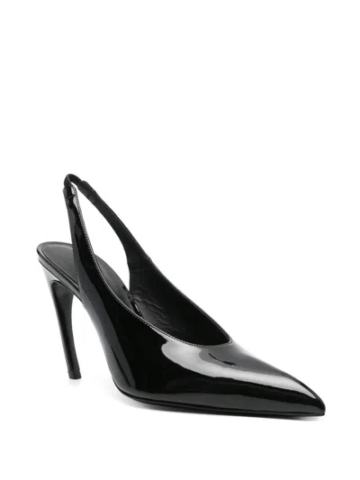 Attico Slingback Viper In Black Synthetic Paint In Black