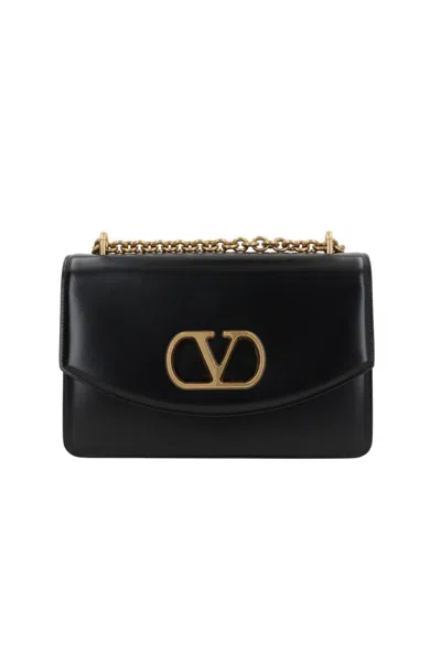 Valentino Small Leather Shoulder Bag With Adjustable Chain-link Strap In Black