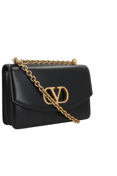 Valentino Small Leather Shoulder Bag With Adjustable Chain-link Strap In Black