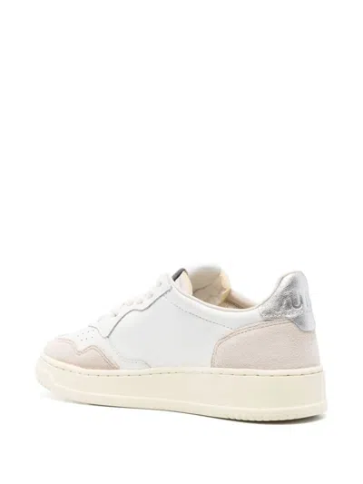 Autry White And Silver 'medalist Low' Sneakers In Leather With Suede Inserts