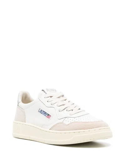 Autry White And Silver 'medalist Low' Sneakers In Leather With Suede Inserts