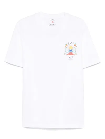 Casablanca T-shirt Girocollo Con Logo Sul Fronte In Cotone Bianca Uomo In White