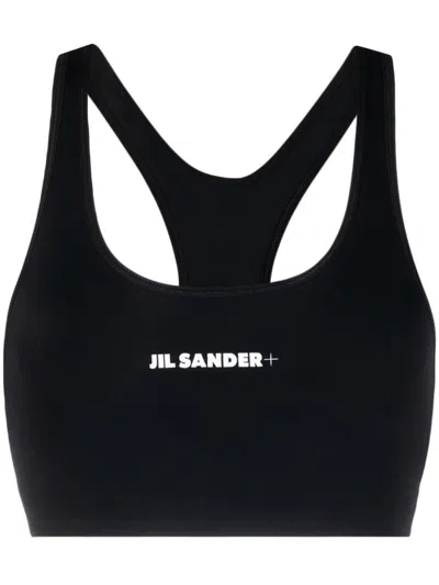 Jil Sander Black Sports Bra With Logo Lettering On The Front In Tech Fabric Stretch Woman In Black