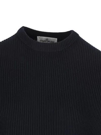 Stone Island Wool Crew Neck Pullover In Black