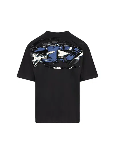 Diesel T-boggy-megoval-d T-shirt With Tonal And Contrasting Logo Embroidery In Black