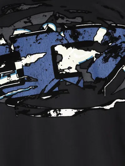 Diesel T-boggy-megoval-d T-shirt With Tonal And Contrasting Logo Embroidery In Black