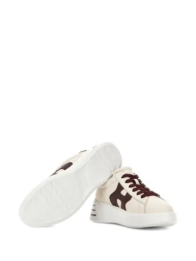 Hogan H564 Ivory Leather Low-top Sneakers In Burgundy