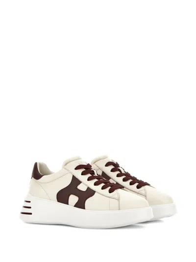 Hogan H564 Ivory Leather Low-top Sneakers In Burgundy