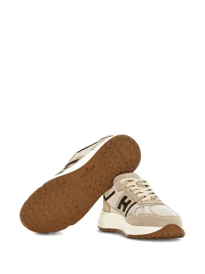 Hogan Suede, Smooth Leather And Mesh Hyperlight Sneakers In Neutral