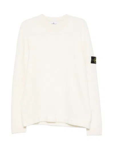 Stone Island Turtleneck Ribbed Wool Sweater In Neutral