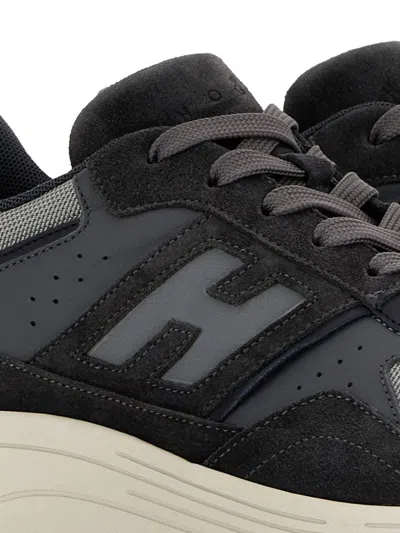 Hogan Suede And Smooth Leather Hyperlight Sneakers With Technical Fabric Inserts In Black