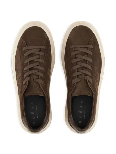 Hogan H691 Lace-up Sneakers With Suede Upper And Memory Foam Comfort In Brown
