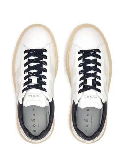Hogan Lace-up White Sneakers With Logo Patch In Multi