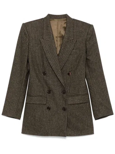 Isabel Marant Jevimagz Double-breasted Brown Striped Wool-blend Jacket