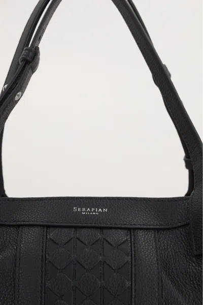 Serapian Woven-panel Tote Bag In Black