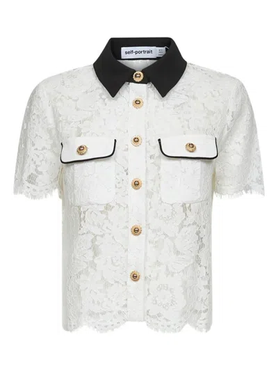 Self-portrait Floral Lace Cropped Top In White