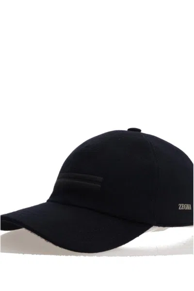 Zegna Cashmere Baseball Cap Curved Brim In Black