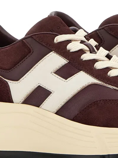 Hogan Suede And Nappa Leather Sneakers With Contrast Panel In Neutral