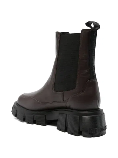 Love Moschino Brown Calfskin Ankle Boots  In Brown