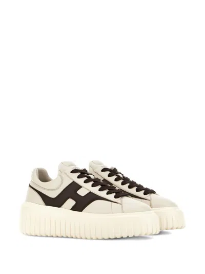 Hogan Beige Sneakers With Chunky Ridged Sole In White