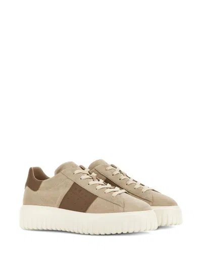 Hogan Low Top Sneakers Round Toe In Brown