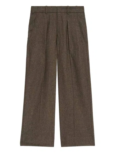 Isabel Marant Lisetta Pinstripe Pleated Wide Leg Wool Blend Trousers