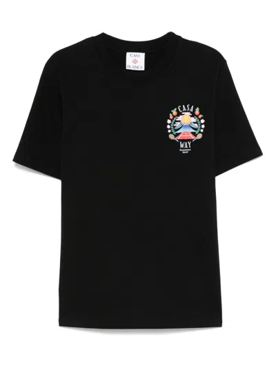 Casablanca Casa Way Mountain Printed Organic Cotton-jersey T-shirt In Black