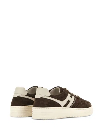 Hogan Leather Sneakers With Suede Finish And Rubber Sole In Brown