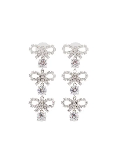 Self-portrait Micro Bow Crystal Tiered Earrings In Metallic