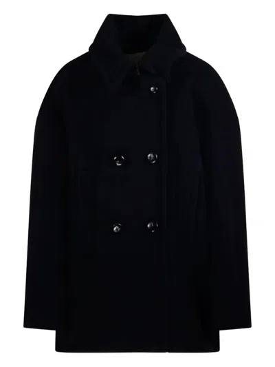 Isabel Marant Étoile Double-breasted Coat With Wide Collar And Pockets In Black