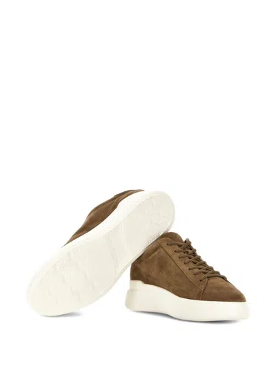Hogan Earth Brown Leather Sneakers With Memory Foam Insole And Appliqué Logo In Brown