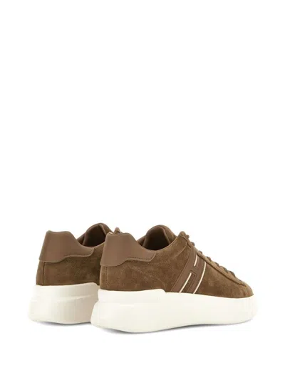 Hogan Earth Brown Leather Sneakers With Memory Foam Insole And Appliqué Logo In Brown