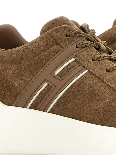 Hogan Earth Brown Leather Sneakers With Memory Foam Insole And Appliqué Logo In Brown