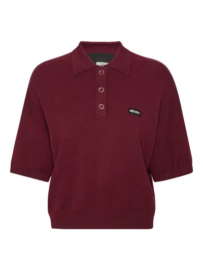 Rotate Birger Christensen Burgundy Polo Shirt With Logo Patch