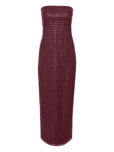 Rotate Birger Christensen Rotate Floor-length Burgundy Strapless Evening Dress With Sequined Detailing In Brown