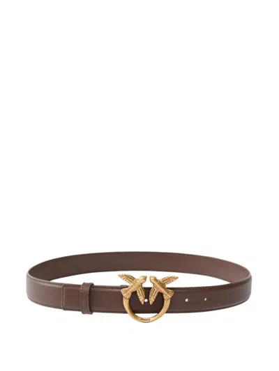 Pinko Love Birds High Leather Belt 4cm In Brown