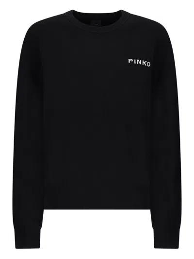 Pinko Love Bird Motif Black Sweater With Round Neck And Long Sleeves In Black