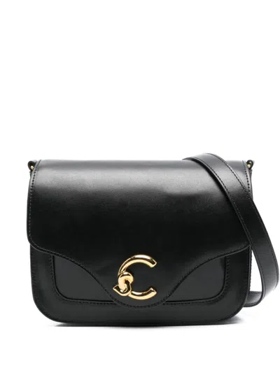 Coccinelle Structured Black Vitello Leather Shoulder Bag In Black