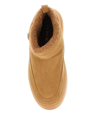 Pinko Beige Suede Platform Boots In Brown