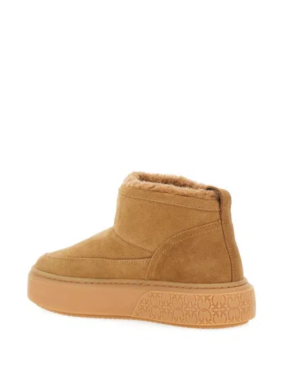 Pinko Beige Suede Platform Boots In Brown