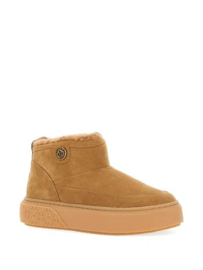 Pinko Beige Suede Platform Boots In Brown