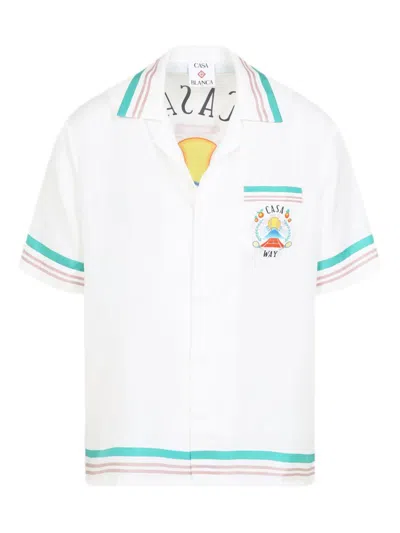 Casablanca Mens Tbc Cuban-collar Graphic-pattern Silk Shirt In White