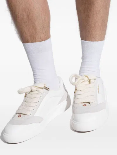 Casablanca White Leather Sneakers With Suede Insert On The Heel In White