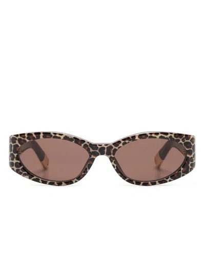 Jacquemus Sunglasses With Oval Frame And Animal Print In Black